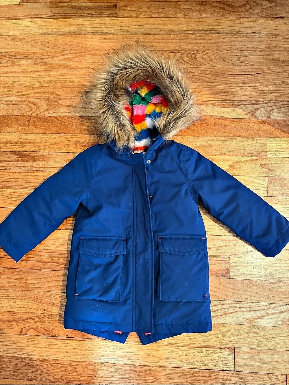 Mini Boden Cosy Girls Fur Trim Waterproof Parka Winter Coat, Size 2-3, Like New